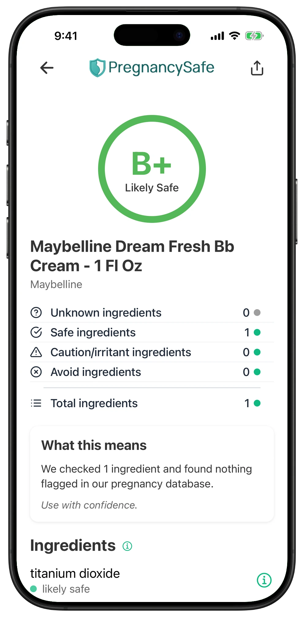 Pregnancy Safe app result for Maybelline Dream Fresh Bb Cream - 1 Fl Oz