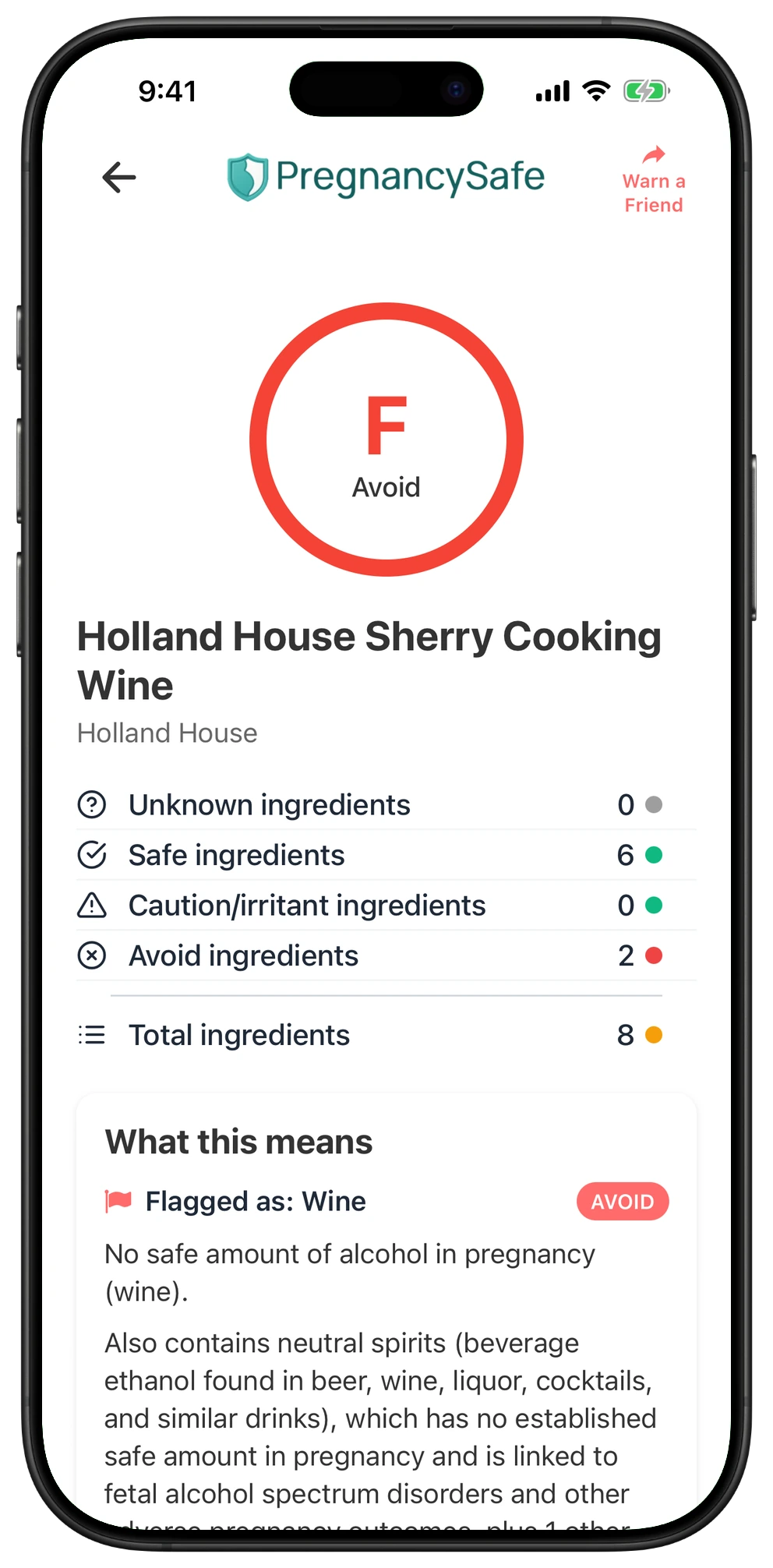Pregnancy Safe app result for Holland House Sherry Cooking Wine