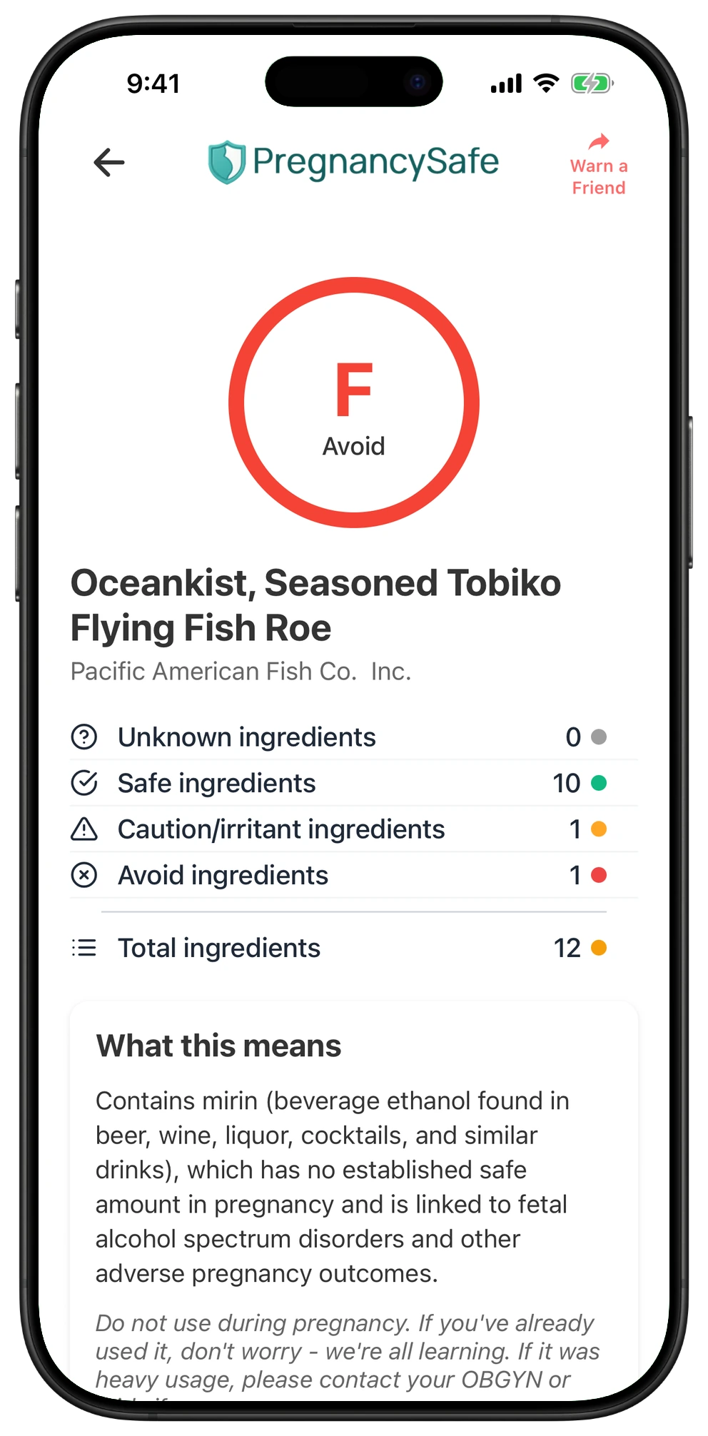 Pregnancy Safe app result for Oceankist, Seasoned Tobiko Flying Fish Roe