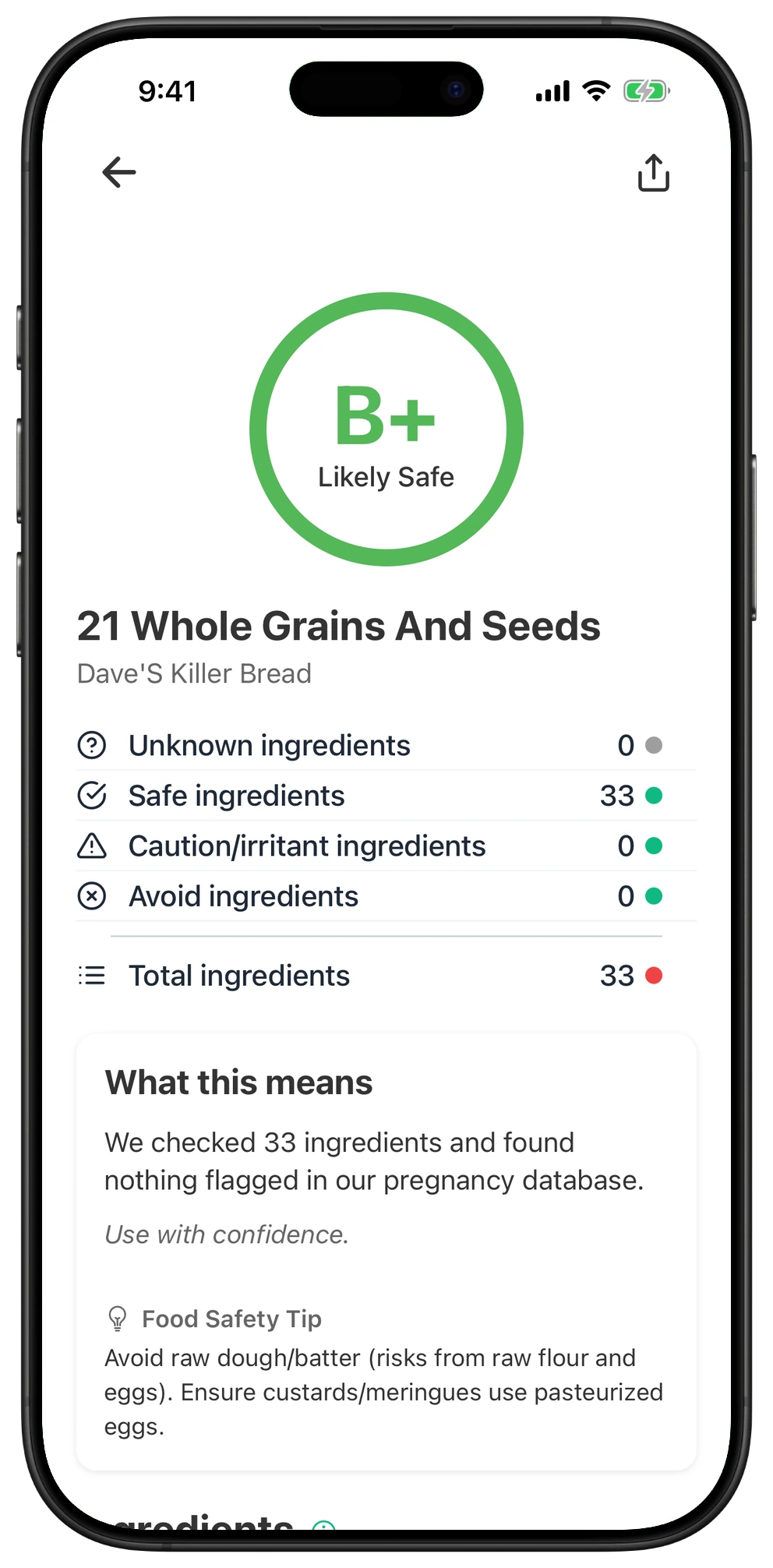 Pregnancy Safe app result for 21 Whole Grains And Seeds