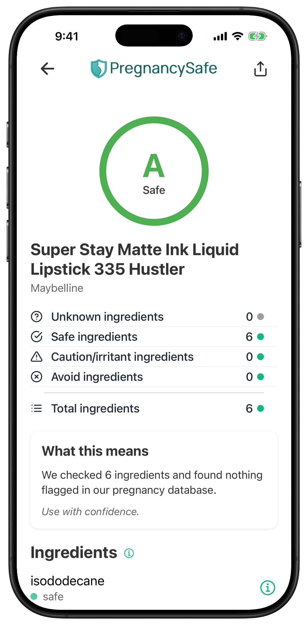 Pregnancy Safe app result for Super Stay Matte Ink Liquid Lipstick 335 Hustler