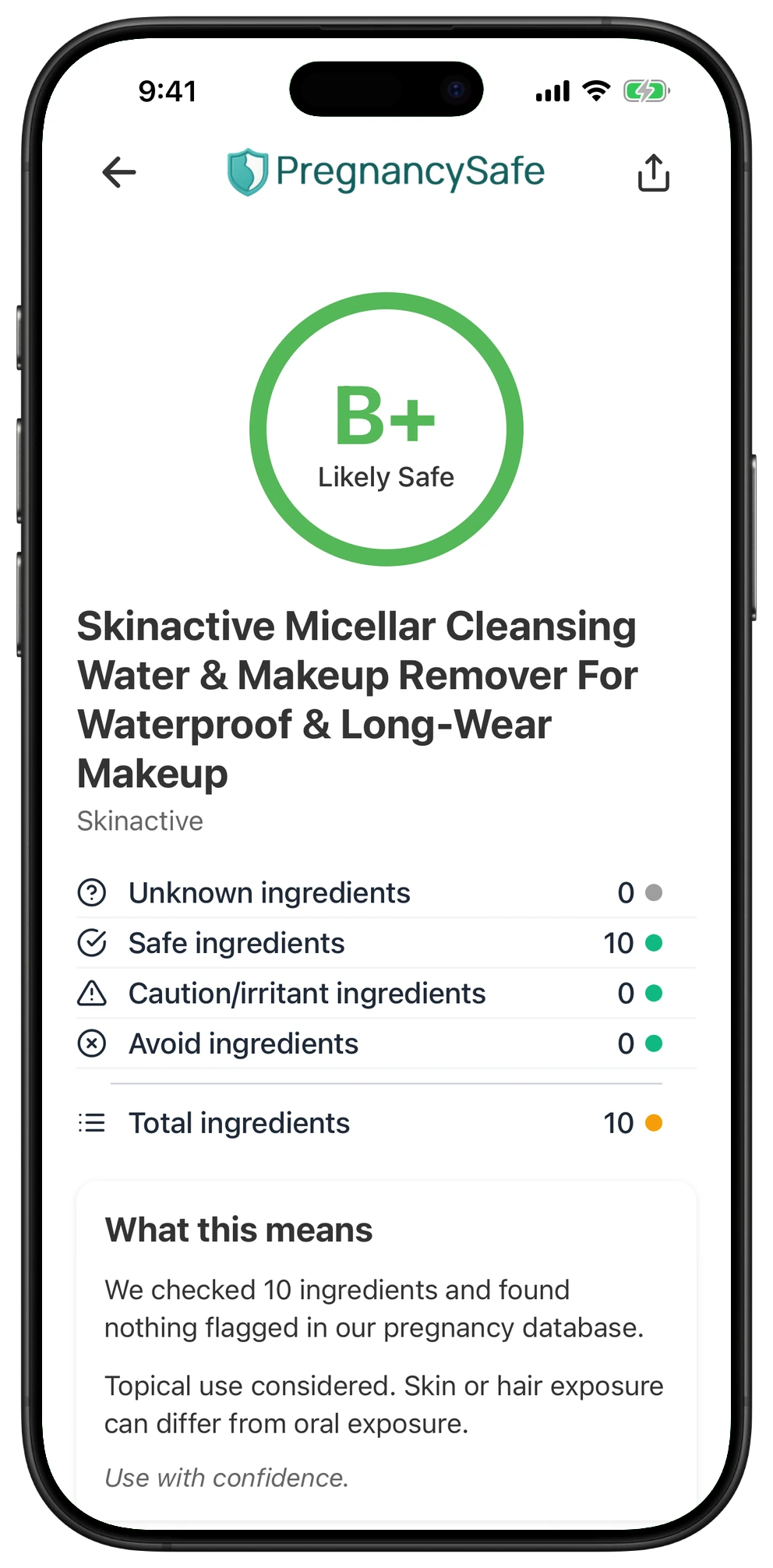 Pregnancy Safe app result for Skinactive Micellar Cleansing Water & Makeup Remover For Waterproof & Long-Wear Makeup