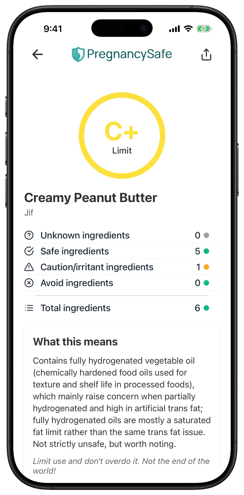 Pregnancy Safe app result for Creamy Peanut Butter