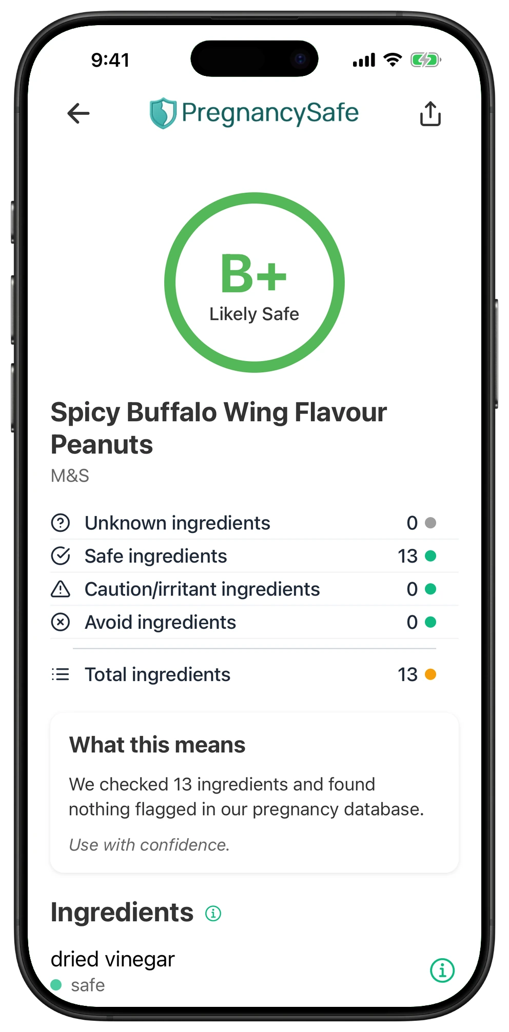 Pregnancy Safe app result for Spicy Buffalo Wing Flavour Peanuts