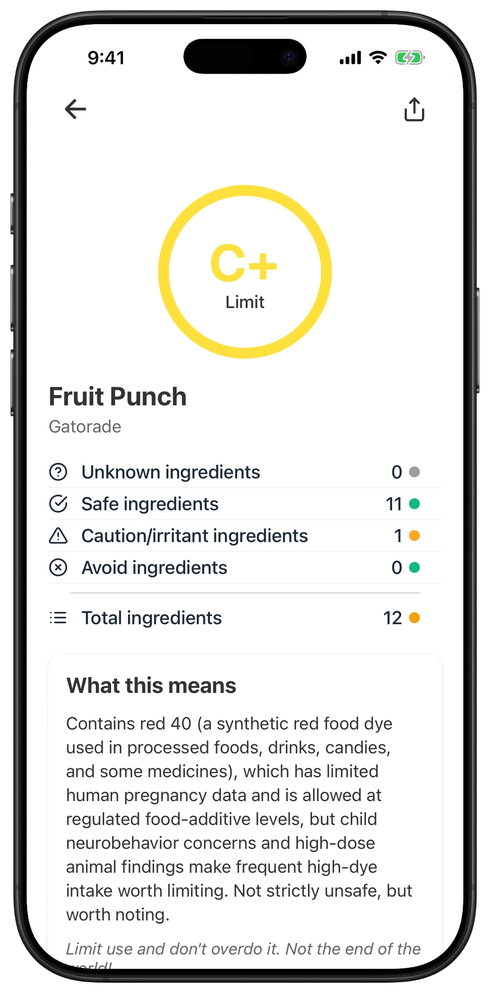 Pregnancy Safe app result for Fruit Punch