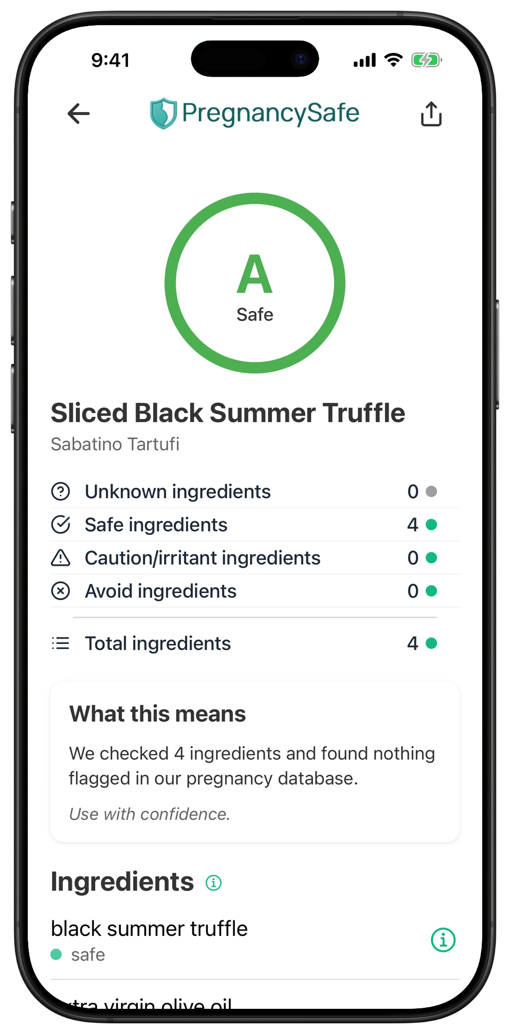 Pregnancy Safe app result for Sliced Black Summer Truffle