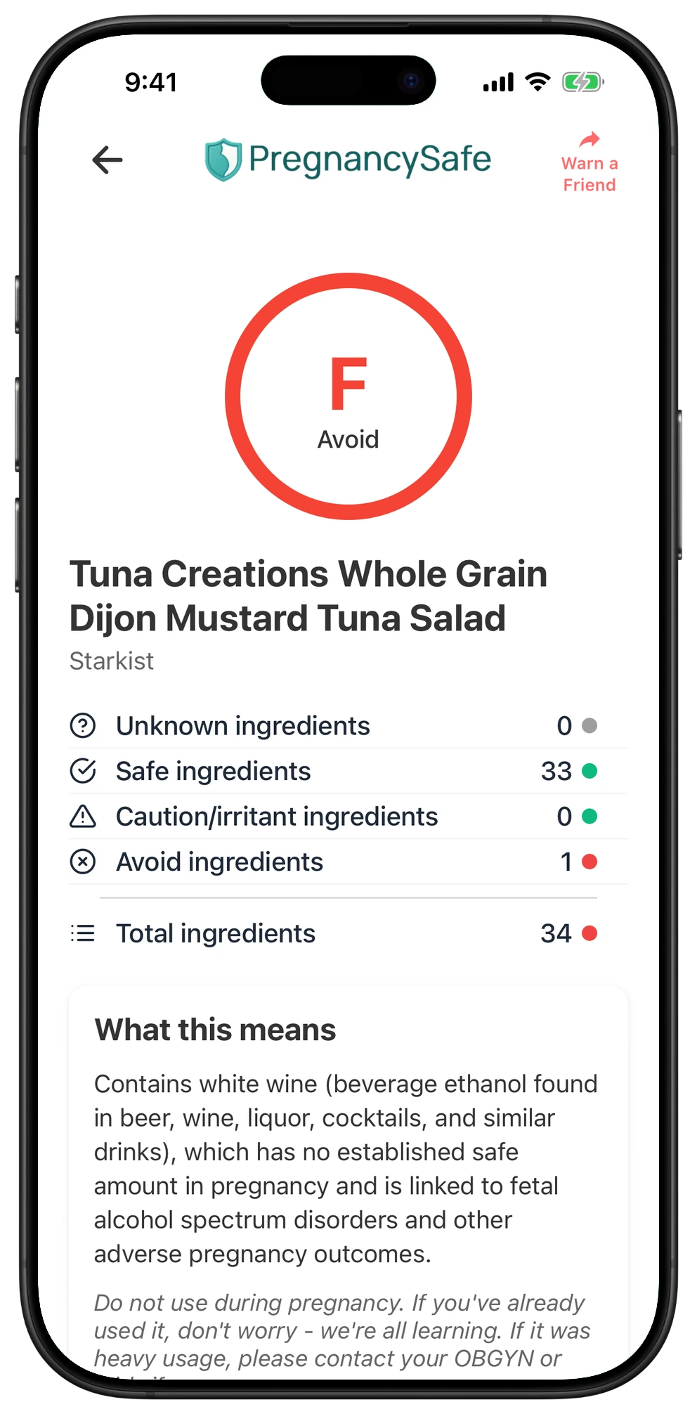 Pregnancy Safe app result for Tuna Creations Whole Grain Dijon Mustard Tuna Salad