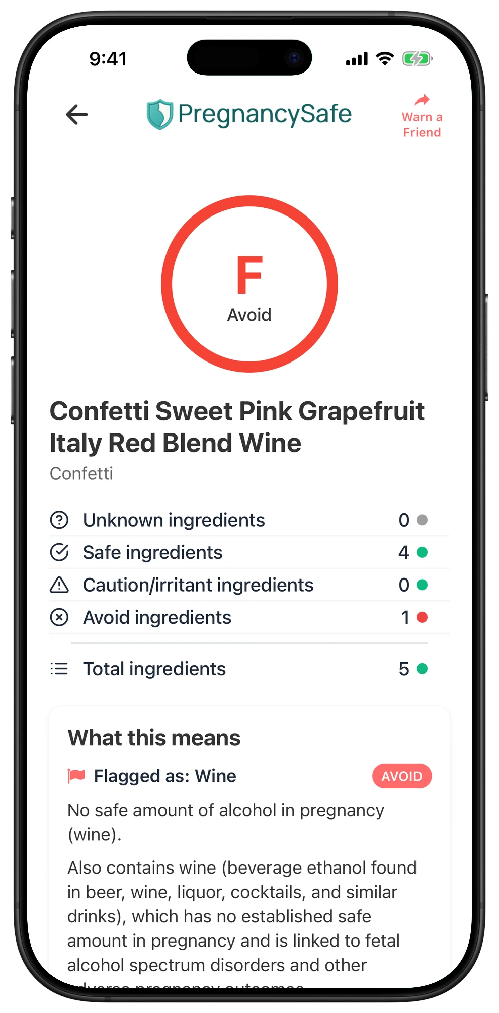 Pregnancy Safe app result for Confetti Sweet Pink Grapefruit Italy Red Blend Wine